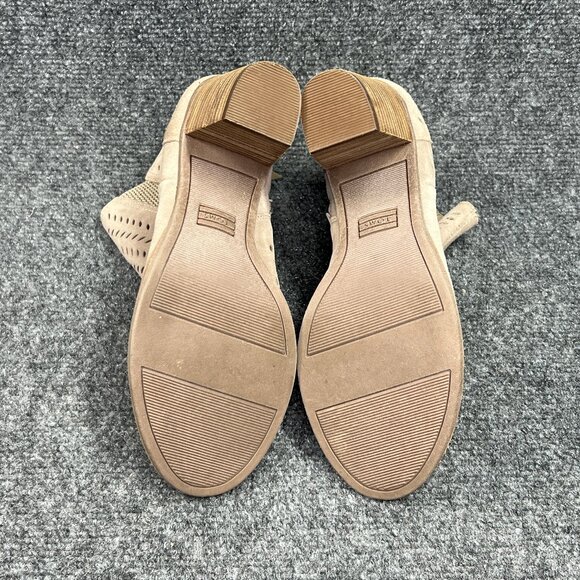 Toms Majorca Peep Toe Booties Womens 7.5 Taupe Suede Perforated Leaf Ankle Boots - Picture 11 of 13